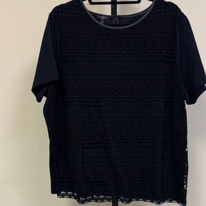 Talbots Black Crochet Lace Short Sleeve Top